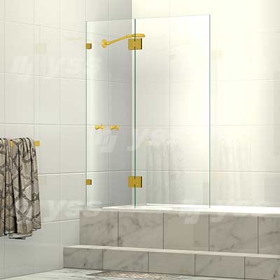 Frameless Two Panel Shower Bath Screen Brushed Gold