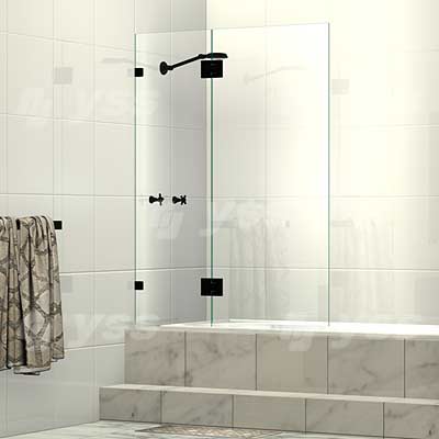 Frameless Two Panel Shower Bath Screen Matte Black
