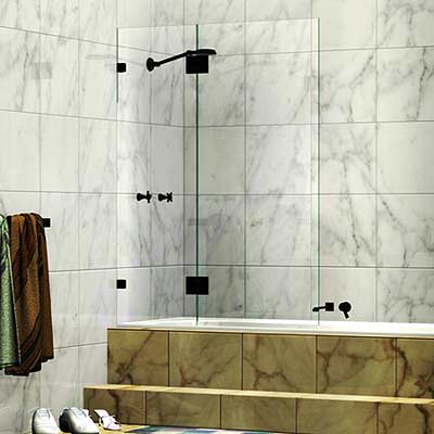 Frameless Two Panel Shower Bath Screen Matte Black