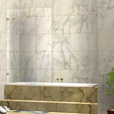 Frameless Single Fixed Shower Bath Screen Gold