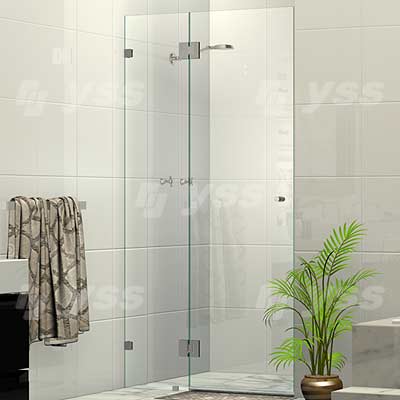 Two Panel Frameless Wall To Wall Shower Screen Brushed Nickel