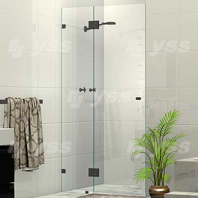 Two Panel Frameless Wall To Wall Shower Screen Brushed Gunmetal