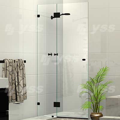 Two Panel Frameless Wall To Wall Shower Screen Matte Black
