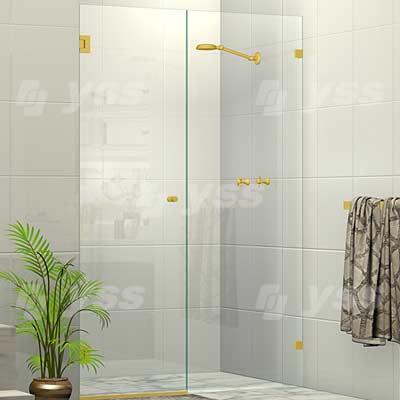 Wall Mount Door Frameless Wall To Wall Shower Screen Brushed Gold