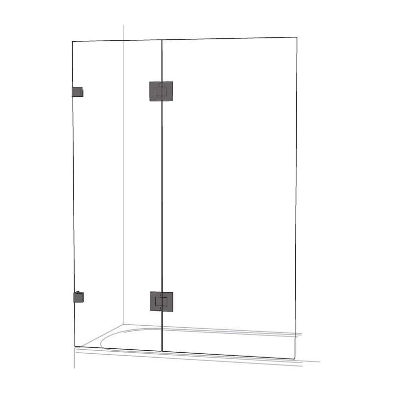 Frameless Two Panel Shower Bath Screen - Brushed Gunmetal