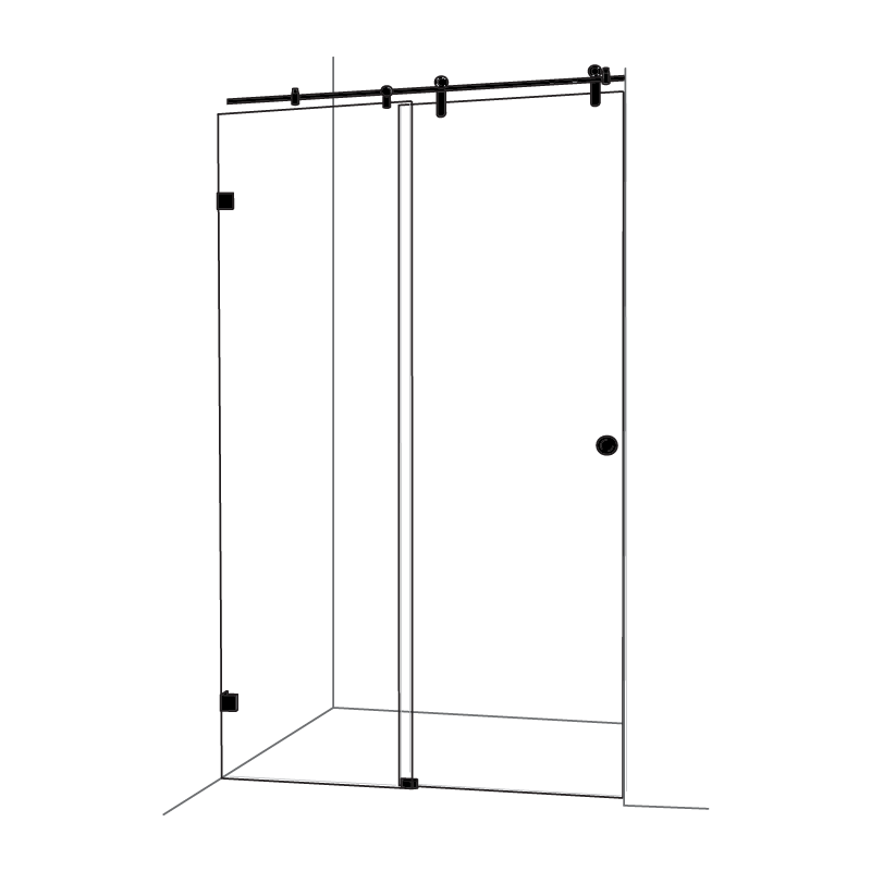 Frameless Two Panel Wall To Wall Sliding Shower Screen - Matte Black