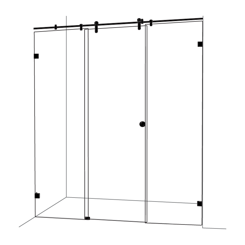 Frameless Three Panel Wall To Wall Sliding Shower Screen - Matte Black