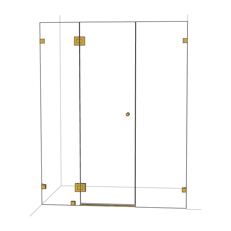 Three Panel Frameless Wall To Wall Shower Screen Brushed Brass