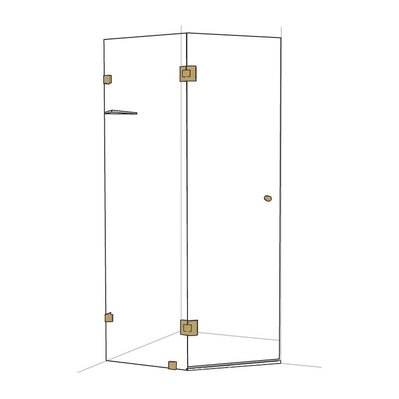 Frameless Two Panel Splay Shower Screen - Brushed Brass