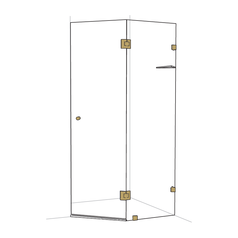 Frameless Two Panel Splay Shower Screen Brushed Brass