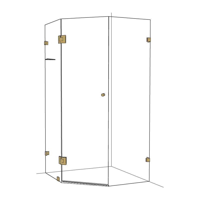 Frameless Splay Diamond Corner Shower Screen - Brushed Brass