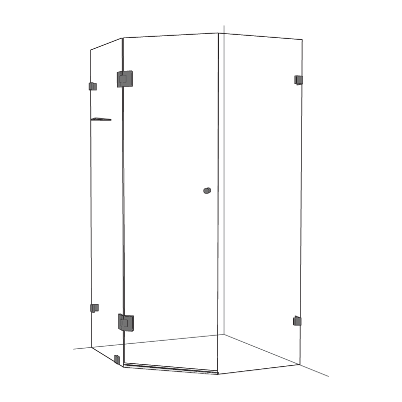 Frameless Splay Diamond Corner Shower Screen - Brushed Gunmetal