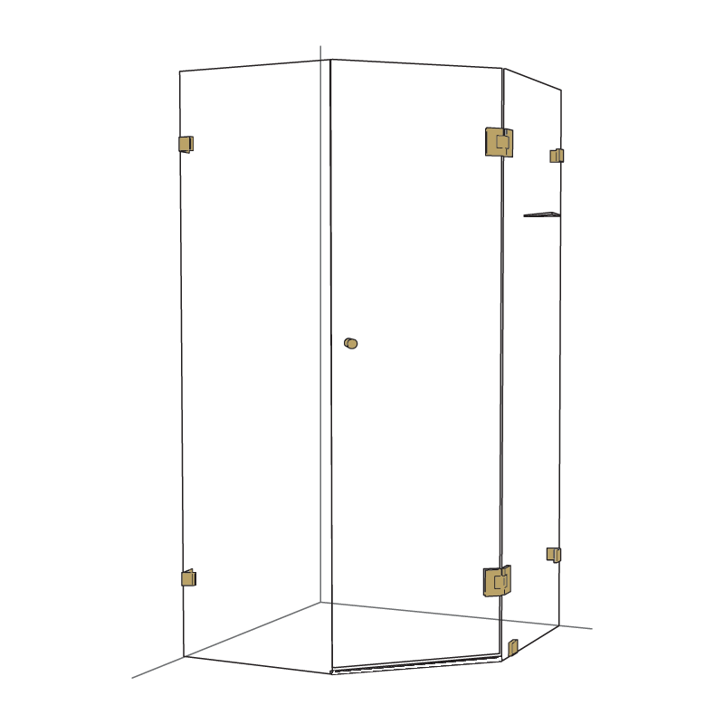 Frameless Splay Diamond Corner Shower Screen Brushed Brass