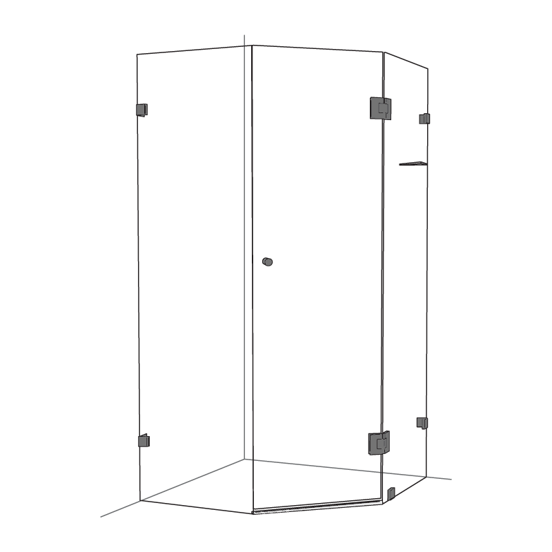 Frameless Splay Diamond Corner Shower Screen Brushed Gunmetal